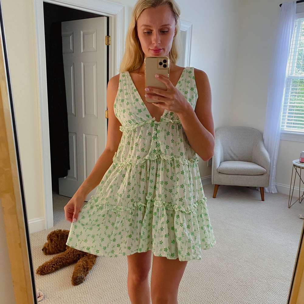 Green floral print dress
